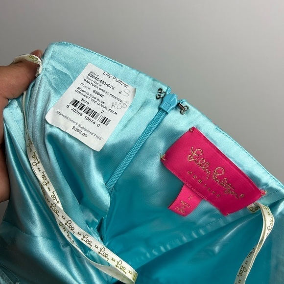 Lilly Pulitzer Jubilee Rare Blue coral 100% Silk sz 2 Mini dress Strapless fairy - Picture 10 of 13